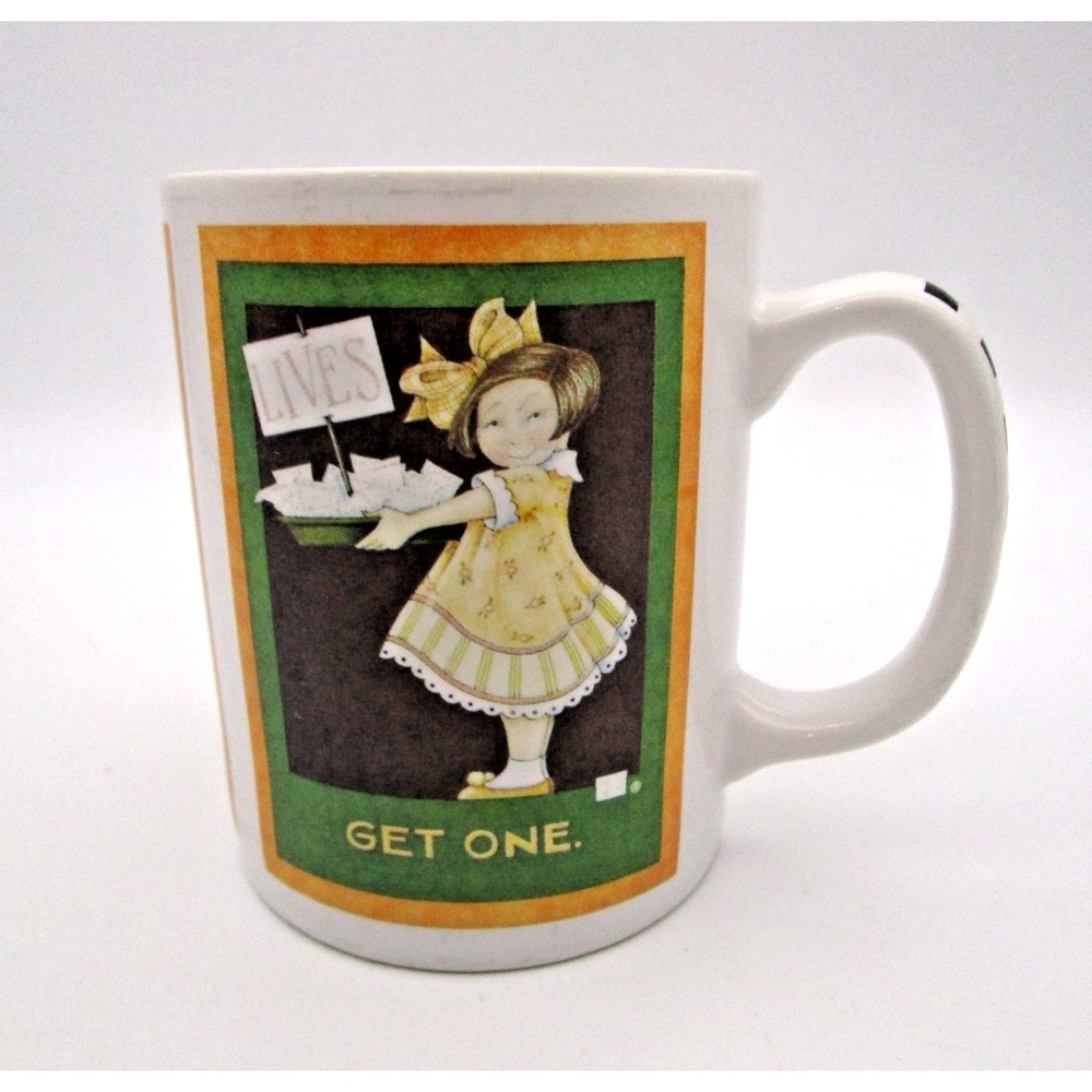 Vintage Mary Engelbreit "Lives Get One" Coffee Mug Cup w/Checked Handle